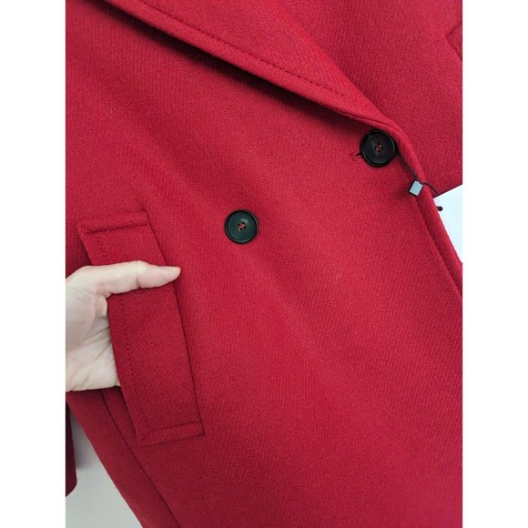 ZARA WOMEN RED LONG WOOL COAT DOUBLE BREASTED - Picture 10 of 12